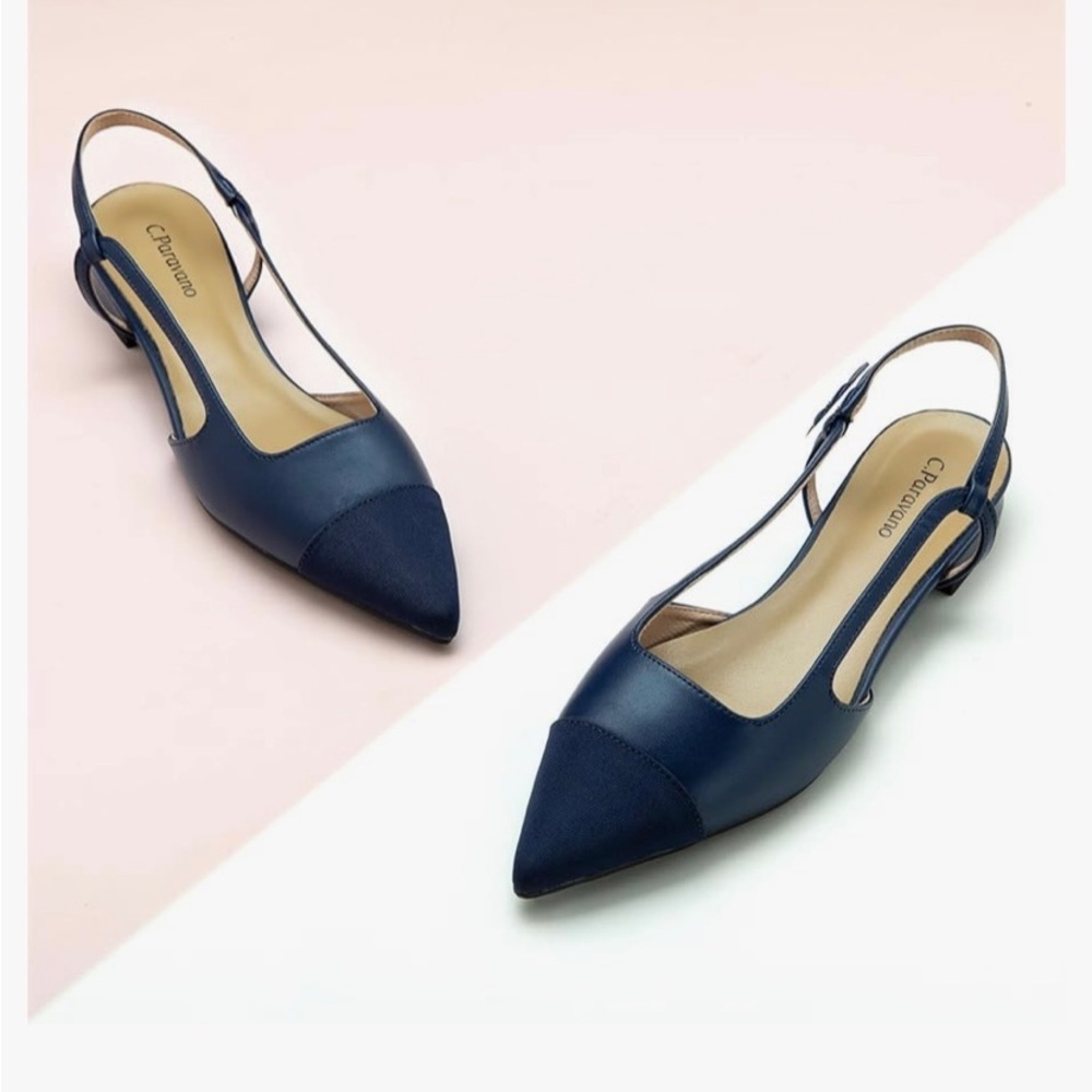 C.Paravano Women's Pointed Toe Slingback Flats | Comfort Heeled Sandals 11 - Picture 2 of 11